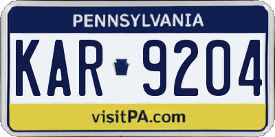 PA license plate KAR9204