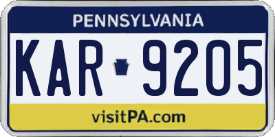 PA license plate KAR9205