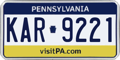 PA license plate KAR9221