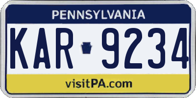 PA license plate KAR9234