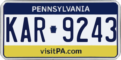 PA license plate KAR9243