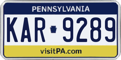 PA license plate KAR9289