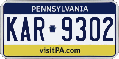 PA license plate KAR9302