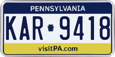 PA license plate KAR9418
