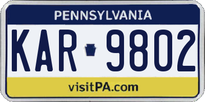 PA license plate KAR9802