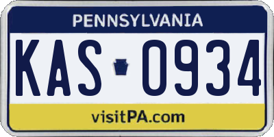PA license plate KAS0934