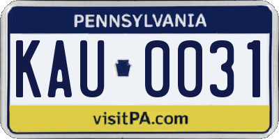 PA license plate KAU0031
