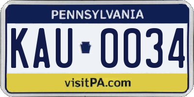 PA license plate KAU0034