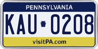 PA license plate KAU0208