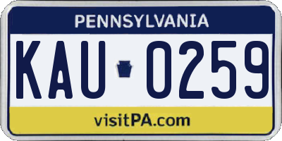 PA license plate KAU0259
