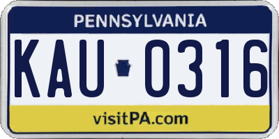 PA license plate KAU0316