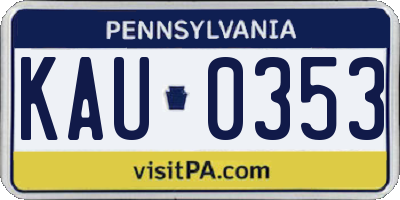 PA license plate KAU0353