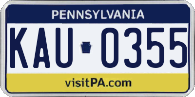 PA license plate KAU0355