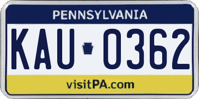 PA license plate KAU0362