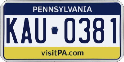 PA license plate KAU0381