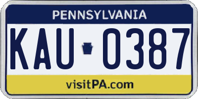PA license plate KAU0387