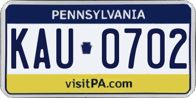PA license plate KAU0702