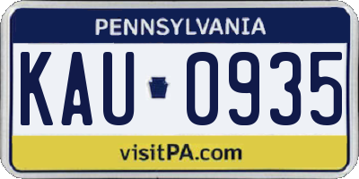 PA license plate KAU0935
