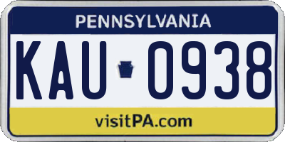 PA license plate KAU0938