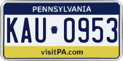 PA license plate KAU0953