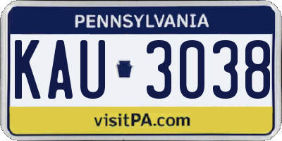 PA license plate KAU3038