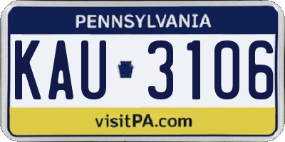 PA license plate KAU3106