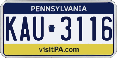 PA license plate KAU3116