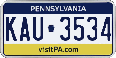 PA license plate KAU3534