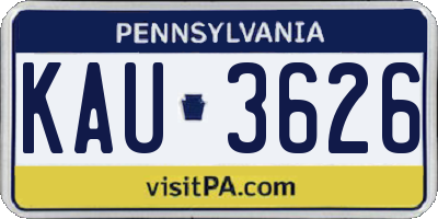PA license plate KAU3626