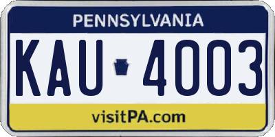 PA license plate KAU4003