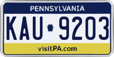 PA license plate KAU9203