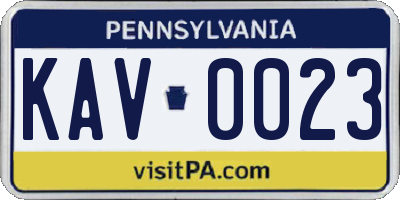 PA license plate KAV0023