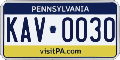 PA license plate KAV0030