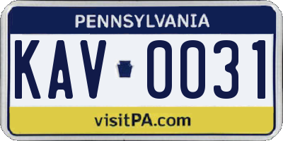 PA license plate KAV0031