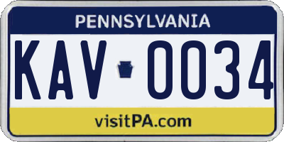 PA license plate KAV0034