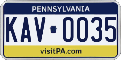 PA license plate KAV0035