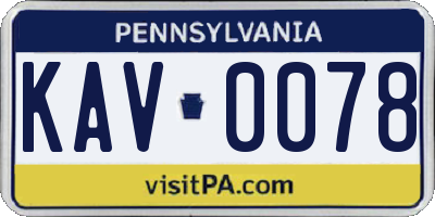 PA license plate KAV0078
