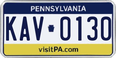 PA license plate KAV0130