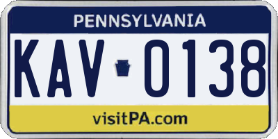 PA license plate KAV0138