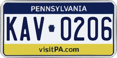 PA license plate KAV0206