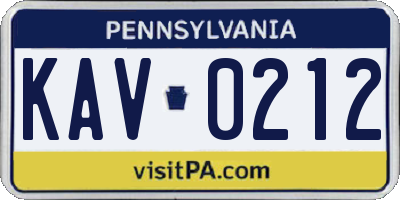 PA license plate KAV0212
