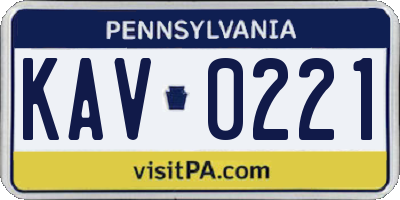 PA license plate KAV0221