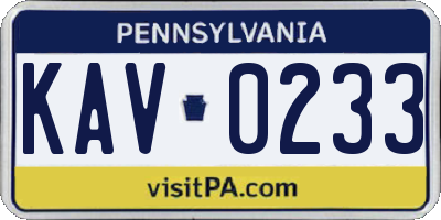 PA license plate KAV0233