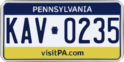 PA license plate KAV0235