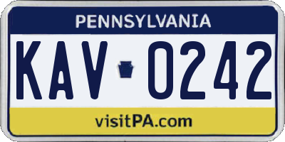 PA license plate KAV0242