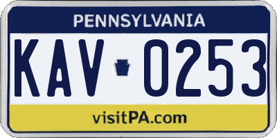 PA license plate KAV0253