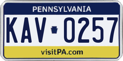 PA license plate KAV0257