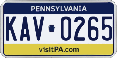 PA license plate KAV0265