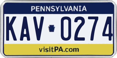 PA license plate KAV0274