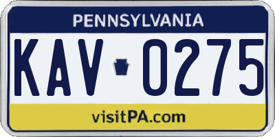 PA license plate KAV0275